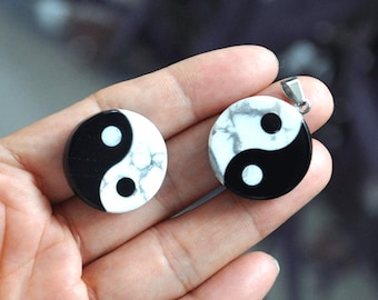 25mm Natural Obsidian&White Howlite Tai Chi，Yin Yang Necklace Howlite Obsidian Tai Chi Necklace Palm Crystal Stone For Women Men Gift