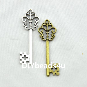 8pcs Antique Bronze/Antique Silver Lovely Filigree Flower Skeleton Key Charm Pendants 18x58mm G1738 image 1