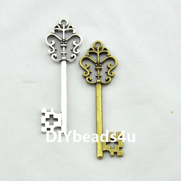 Key Charms Skeleton Key Pendants Antiqued Silver Keys Assorted Keys Wholesale Steampunk Keys 12 Pieces 60mm to 80mm