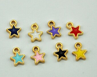 Colorful Stars Mini Celestial Bracelet Jewelry Supplies，Teeny Tiny Enamel Star Charms，Star Enamel Charm Oil Drop Zinc Alloy Pendant DIY-X01