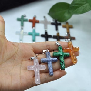 Natural Gemstone Carving Crystal Big Cross Pendant,Cross Religion Pendant，Cross Jewelry,Christian Spiritual Healing Chakra Jewelry Pendant