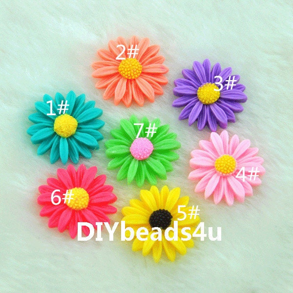 10pcs 26mm Resin Sunflower Cabochons,flat back Chrysanthemum cabochon round,flower kit,sunflower----H0096