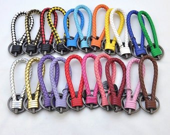 Colorful Leather Strap Braided Keyring, Braided Leather Keyring，Key Chain Strap Fob Ring Weave Car Home Unisex,DIY Car Key Chain Accessories