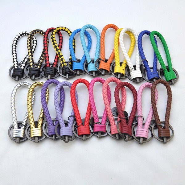 Buntes Lederband Geflochtener Schlüsselring, Geflochtener Lederschlüsselring, Schlüsselanhänger Strap Fob Ring Weave Car Home Unisex, DIY Auto Schlüsselanhänger Zubehör