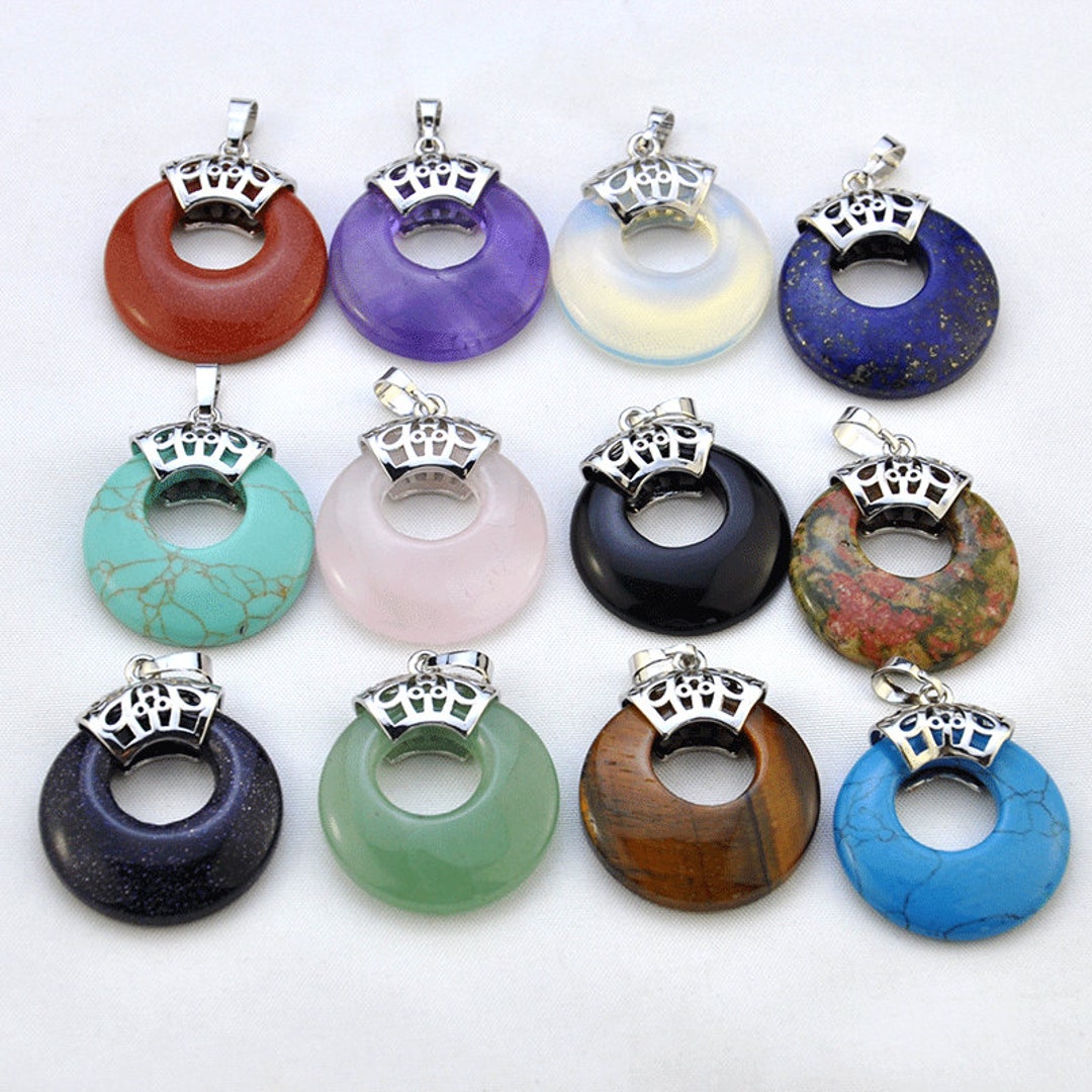 28mm Circle Donut Smooth Natural Stone Pendant, Donut Energy Pendant
