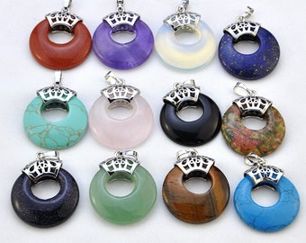28mm Circle Donut Smooth Natural stone pendant, Donut Energy Pendant,donut pendant,Circle Donut Coin Pendant With A Bail Genuine Gemstone