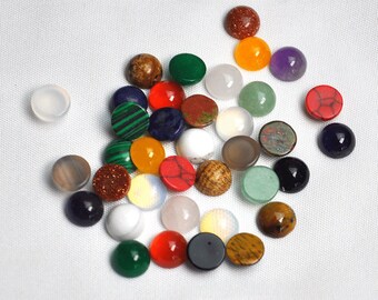 8mm 6pc Gemstone Cabochons,gemstone crystal round flatback cab cabochon,Natural Gemstone Round Flatback CAB Cabochons for DIY Jewelry Making