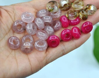 大穴天然石ビーズ 14 x 8 mm、宝石ドーナツビーズ、ロンデルクリスタル
