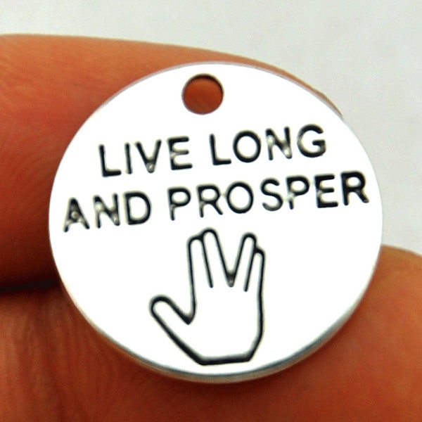 5PCS Antique Silver Tone "LIVE LONG and PROSPER "Charm Pendant 20X20mm  Star Trek Charms, Word Charms-G325