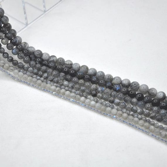 AAA+ Natural Gray Labradorite Bead， Loose Round Semi Precious