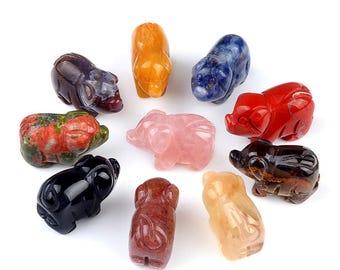 Partihandel 1" Naturlig Snidad Söt Ädelstensgris, Handsnidad Ädelstensgrisstaty Heminredning, Kristallgris Djurfigur, Kristallgris Gåva
