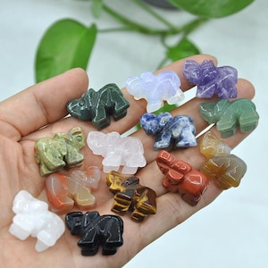 1 inch Natural Gemstone Elephant Carving,Crystal Decoration For Gift,Healing Home Decor,Hand Carved Quartz Lovely Elephant Statue Decoration