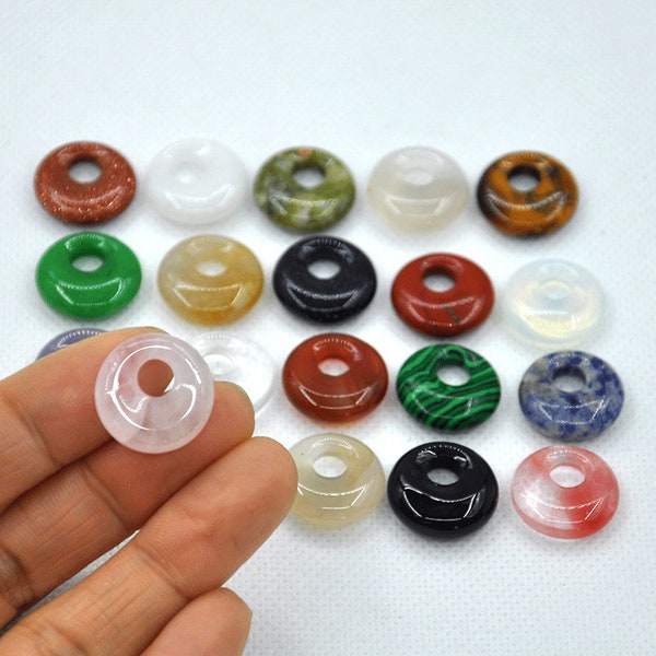 18mm Circle Donut Smooth Natural stone pendant, DIY Circle Jade Beads,Flat Round Beads,donut gemstone pendant,Circle Donut Coin Pendant-AD02