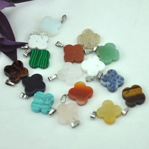 Wholesale 5-50pcs Natural Gemstone Clover Pendant, Four-Leaf Clover Crystal Pendants，Gemstone Charm For Necklace & Earring Making Supplies