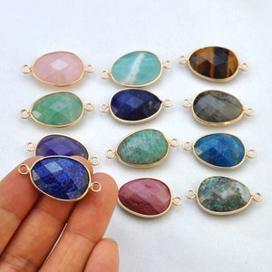 17x31mm Gold Plated Faceted Natural Stone Connector,Teardrop Connector Charm,Crystal Beads Connector For DIY Bracelets Jewelry Making