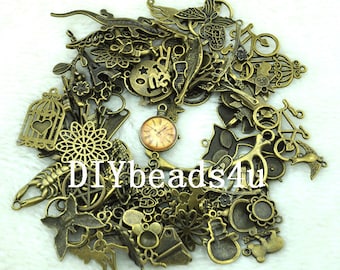 100pcs Metal Charm Collection RANDOM Mix Styles Antique Bronze Plated Zinc Alloy Charms Pendant antique Bronze tone Pendant