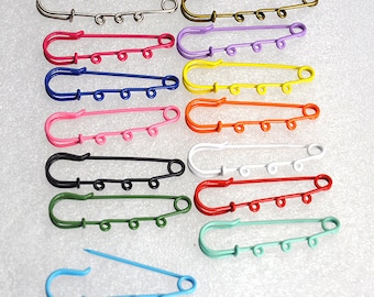 Colorful Metal Safety Pin Brooch Charm Pendants 3 loops loops jewelry pins.Charm Pins, 3 Hole Brooch, Kilt Pin Safety Pins Plain Broochs