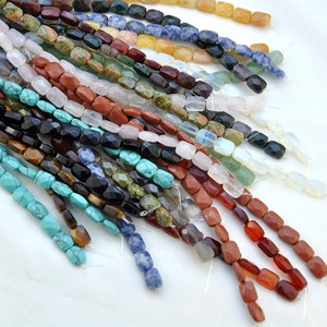 Faceted Flat Rectangle Gemstone Beads, cushion beads 5x8x11mm，Long Faceted flat rectangle beads for necklace bracelet designs，DIY Jewelry
