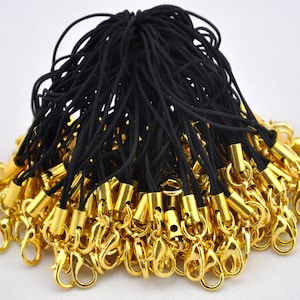 20-200 szt. Telefon komórkowy czarny pasek Lariat Lanyard z 12 mm złotym zapięciem typu homar