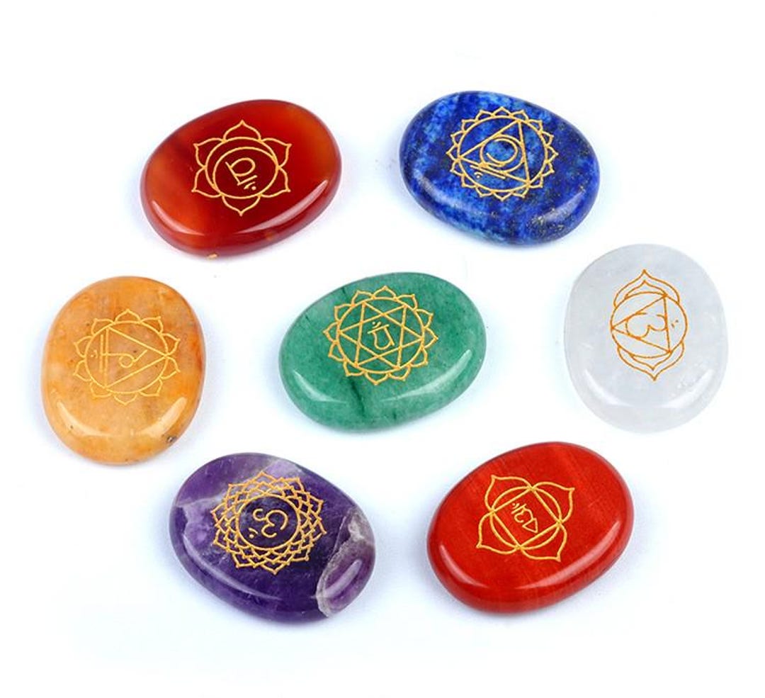 7 Chakra Crystal Oval Disc Set，28*22mm Oval Yoga Stone Sheet, Power ...