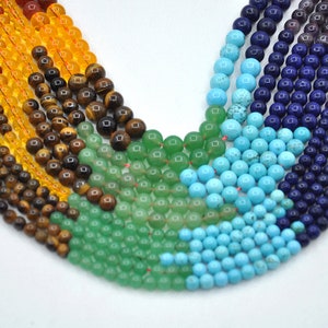 Natural Chakra Beads，Genuine Natural 7 Chakra Gemstone Grade AAA 6mm 8mm 10mm Round Loose Beads Full Strand，rainbow color chakra bead.