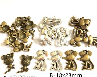 Mouse charm---15pcs Antique Bronze /Antique Silver Mouse Charm Pendants,Lovely Mouse Charm Pendants -----G390