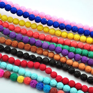 8mm Lava Rock Beads Multicolor Natural Round Loose，Smooth round shape beads, lava stones，Jewelry Making，Color Colored Lava Beads
