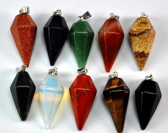 Natürlicher Kegel Anhänger mit Messing Öse,Stein Spitzkugel Anhänger,konischer Stein Anhänger,DIY Schmuckherstellung Design,Heilenergie Kristall