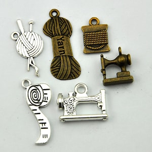 Bundle of Yarn Charm Pendants,Sewing machine charm,Needle and Thread Spool Pendants，DIY Accessory Jewelry Making,Tape measure pendant