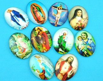 Mixed 30x40mm Religious Jesus Cross Christian Ovals for Pendants Oval Handmade Photo Glass Cabochon -- Jesus-