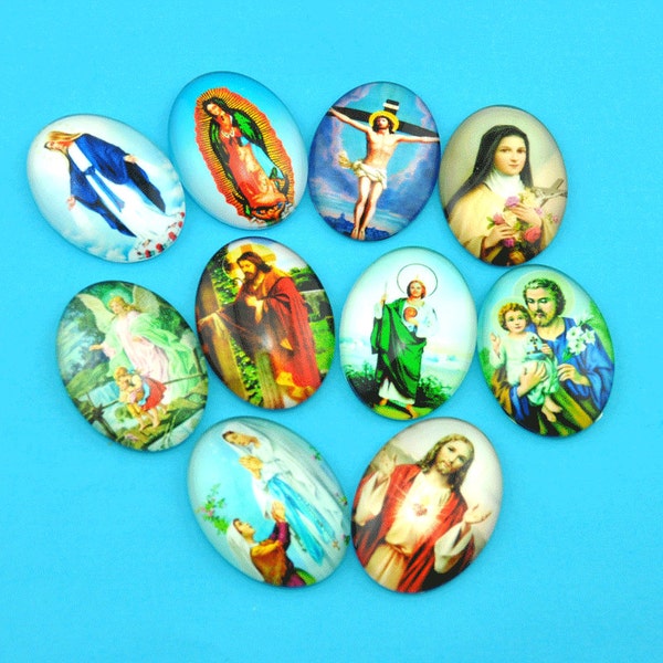 Mixed 30x40mm Religious Jesus Cross Christian Ovals for Pendants Oval Handmade Photo Glass Cabochon -- Jesus-