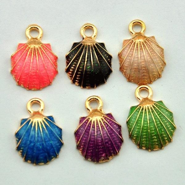 10pcs-50pcs Shell Enamel Charms-Gold Tone With Color Enamel，Enamel Shell Charm，Hot Summer Charms Beach Charms Jewelry Supplies，Shell Pendant