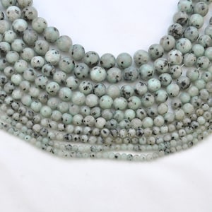 Natural Sesame Kiwi Jasper Smooth Round Beads、Natural Indian Agate Gemstone Round Loose Beads 4mm 6mm 8mm 10mm 12mm-15.5&quot; Strand