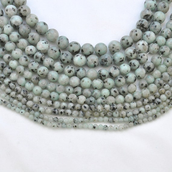 Natural Sesame Kiwi Jasper Smooth Round Beads、Natural Indian Agate Gemstone Round Loose Beads 4mm 6mm 8mm 10mm 12mm-15.5" Strand