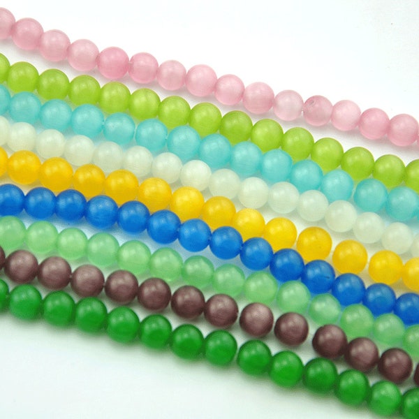 Wholesale 8mm Cat Eye Stone Round Beads，High Quality Cat Eye Round Opal Loose Spacer Beads for Jewelry Making DIY Necklace Bracelet --A015