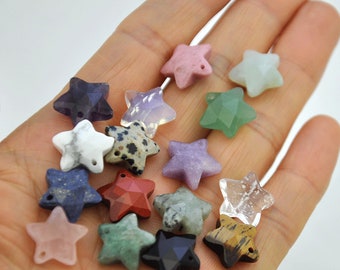 Natural Faceted Gemstone Carved Star Charm,Mini Star Crystal Pendant for Jewelry Making,Cute Star Pendant Necklace Bracelet，Drilled Gemstone