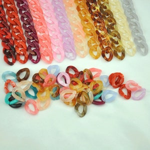Eslabones de cadena acrílica, cadena de bordillo de 49 colores, cadena de eslabones de plástico de giro plano, cadena de bolso, cadena de collar, cadena de gafas de sol, cadena de eslabones abiertos, cadena de bricolaje