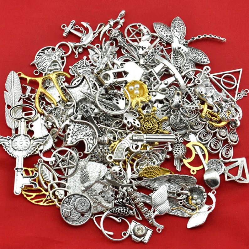 100pcs RANDOM Mix Styles charms,Antique Silver /Gold plated Zinc Alloy Charms Pendant,Antique Silver accessories image 3