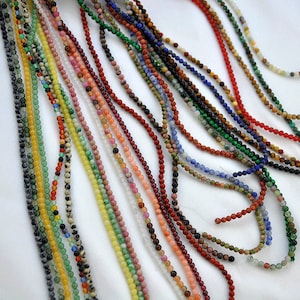 3mm Small Natural Loose Semi Precious Polished Micro Round Gemstone Seed Stone Beads，3mm Seed Stone Beads for Jewelry Making，Smooth Beads