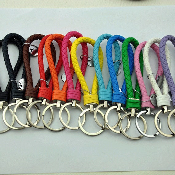 カラフルなレザーストラップ編み込みキーリング、レザー編み込みキー