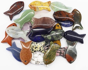 Gemstone fish pendant，Crystal Carving Fish Pendant Assorted Stone Small Fish Pendant Charm Beads For Jewelry，Gemstone Fish，gift for swimmer