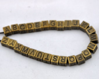 26 Bronze Tone Alphabet Letter "A-Z" Slide Charm Beads Fit 7mm Wristbands 