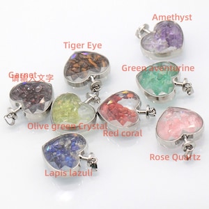LOVE Heart Natural Chakra Chip Beads Pendant，Gemstone Chips Glass Wishing Bottle Pendant，Clear Glass Bottle Pendant Findings