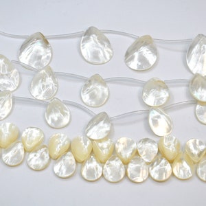 MOP mother of pearl smooth top drilled teardrop shell white seashell earring necklace pendant jewelry beads，Shell Smooth Flat Teardrop Beads