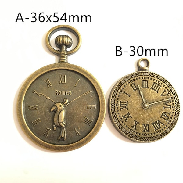 Antique Bronze Parrot Round Pocket Watch Clock Charm Pendants,Round Clock Charm Pendants,DIY Accessory Jewelry Making ---G1148