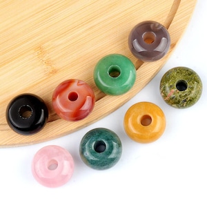 30mm Large Natural Donut Gemstone，Round Natural gemstone Beads,Rondelle Crystal Beads，Large Hole Gemstone beads，Lucky Safety Pendant Jewelry