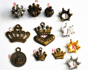 hollow out crown (3D) charm penddant,Round Crown Tag Charm Pendants,Filigree Crown Charms,FOREVER LOVE YOU Crown Charm Pendants-G098