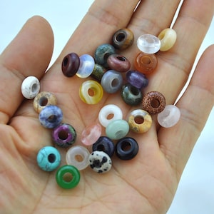 natürliche Edelsteinperlen mit großem Loch 10x4,5 mm ， Edelstein-Donut-Perlen ， Rondell-Kristallperlen ， Großloch-Edelsteinperlen -A002