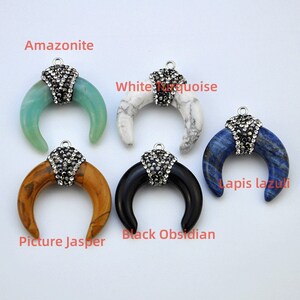 Halbmond Anhänger,Doppelhorn Focal Anhänger,Halbmond Horn,Crystal Halbmond Anhänger,Edelstein Doppelhorn Anhänger,Pave Anhänger