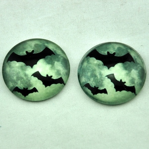 6PCS Black Bat Galaxy Flatback Glass Cabochons,Halloween Photo Bat Glass Dome Gemstone,30mm Round Bat Glass Cabochon-G270